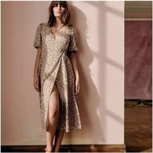 Sezane Laura Wrap Midi Dress Sz Small Feminine Romantic Cottage Core Boho Chic